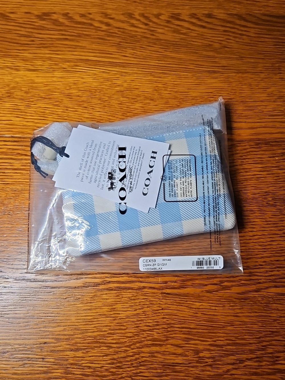Coach Corner Zip Wristlet With Gingham Print And Charm - Picture 4 of 5